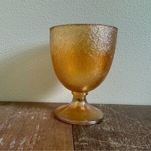 1930s Jeannette Carnival Glass - Iridescent Marigold Orange Pedestal Goblet